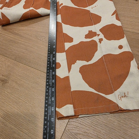 Lisa Says Gah Robyn Cow Print Jeans Brown Cream Wide Leg High Rise Size 26 - Picture 9 of 12